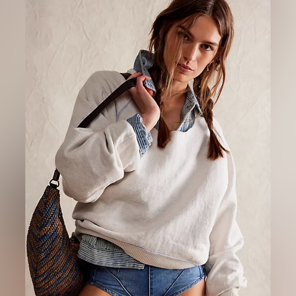Free People We The Free Midnight Pullover Reversible XS Periwinkle Blue & Grey